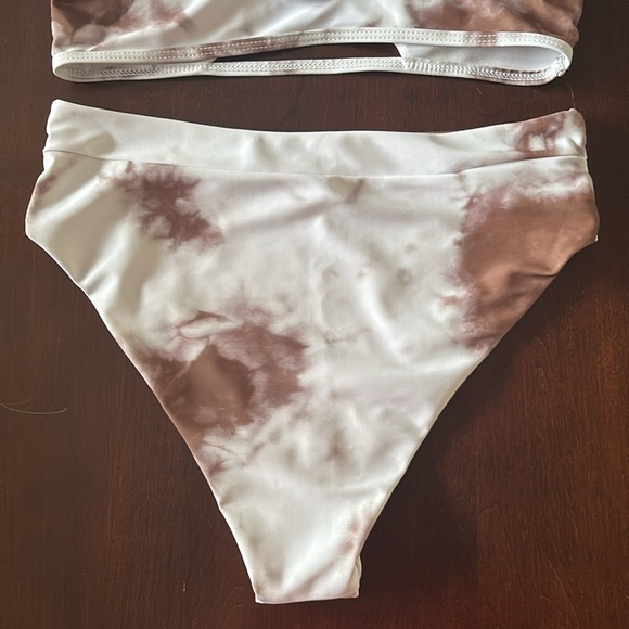 Brand New Tie Dye High Waisted Bikini Set White Brown 2-Piece Swimwear Bra Cups - Picture 10 of 16